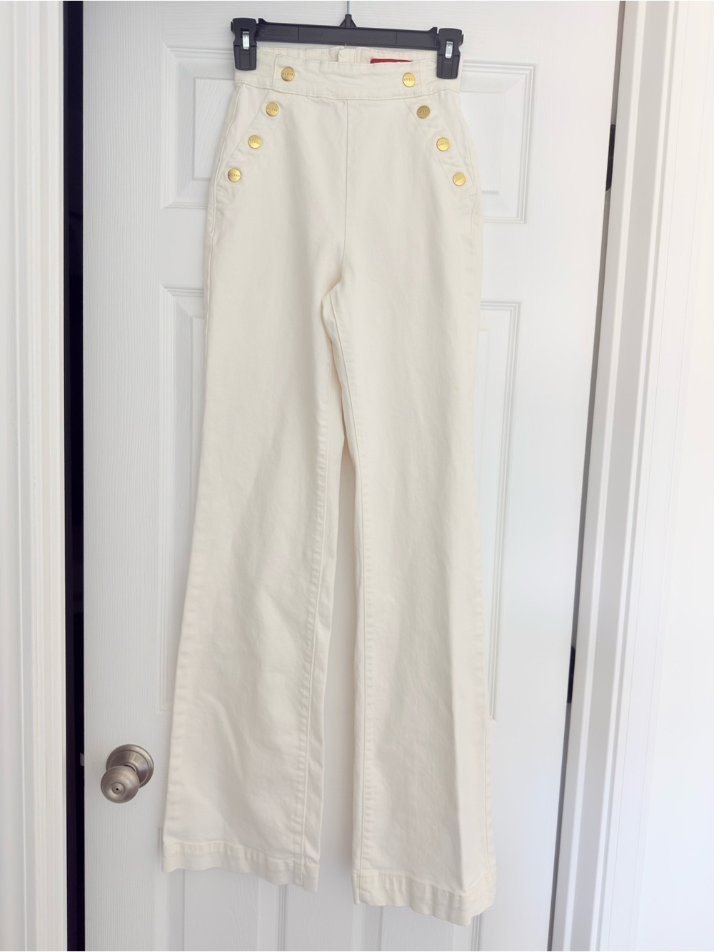 Guess Cream Wide-Leg High-Waist Jeans with Gold Buttons